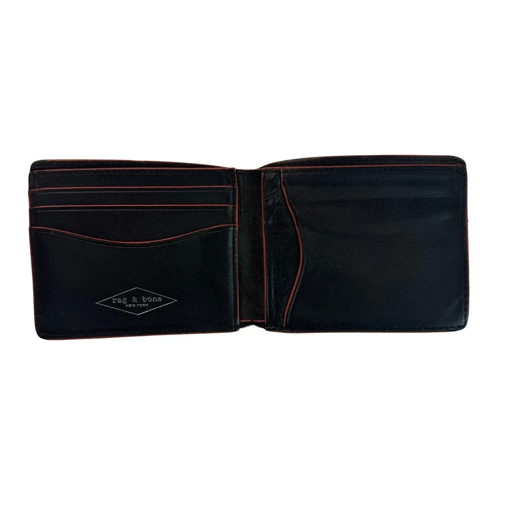 Rag & Bone Mens Black Leather Bifold Wallet with Red Contrast Edge